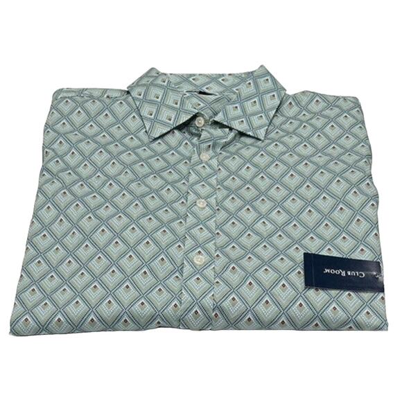 Club Room Men's Long-Sleeve Foulard Geometric-Print Dress Shirt Pale Glass Small - Picture 2 of 3